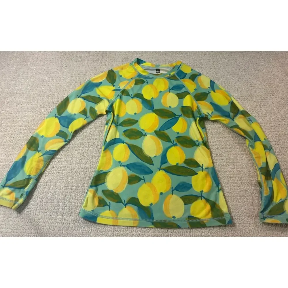 Tea Collection Long Sleeve Rash Guard Swim Top Lemon Green Kid’s Size 1 UPF 50